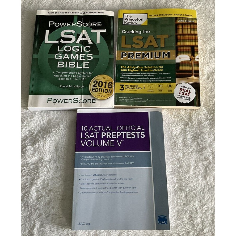Set Of 3 LSAT Prep Test Workbooks, PowerScore, The Princeton Review And LSAT